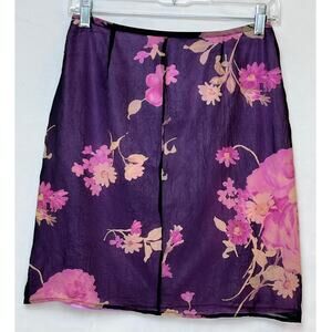 Cynthia Steffe Black Floral 100% Silk Summer Dressy Skirt - Size 6